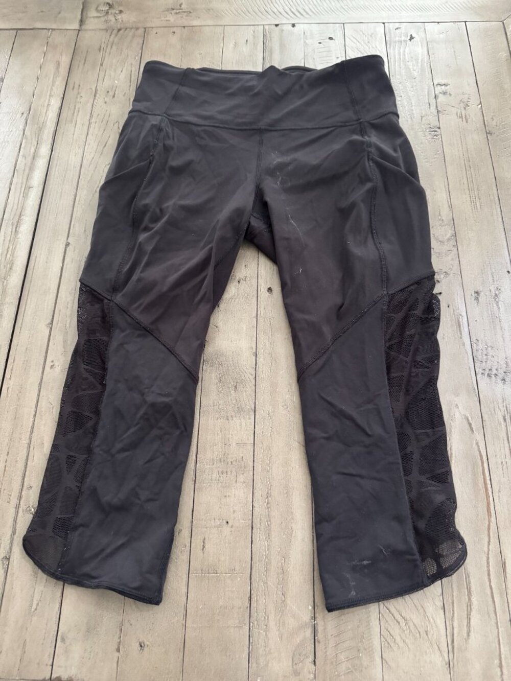 Lululemon Black Luxtreme Lace Detail Crop Mesh Leggings Size 10